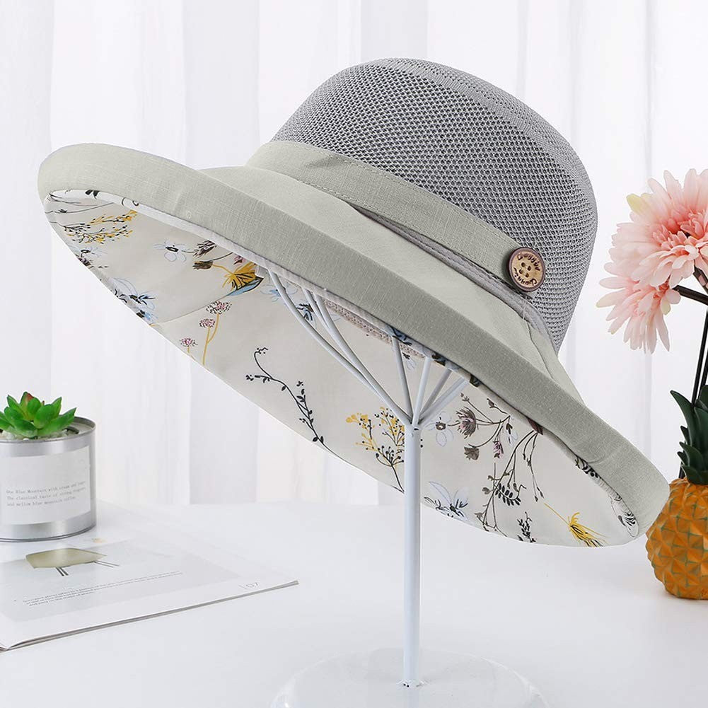 Women Mesh Sun Hats Summer Beach UV UPF Packable Wide Chin Strap, Sun Hats for Men & Women UV Protection, Sun Hat with Neck Flap