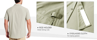 MAGCOMSEN Mesh Breathable Shirt Men's Quick Dry Button Short Sleeves UPF 50+ Sun Protection Hiking Fishing Work Cargo Shirts