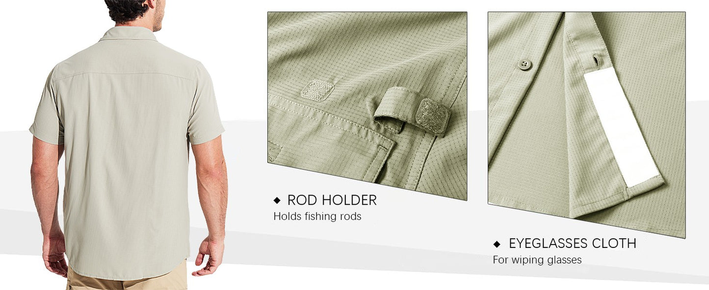 MAGCOMSEN Mesh Breathable Shirt Men's Quick Dry Button Short Sleeves UPF 50+ Sun Protection Hiking Fishing Work Cargo Shirts