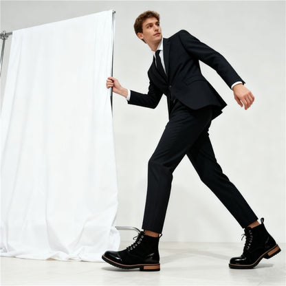 Men's Leather Lace - up Ankle Boots Retro Color - Block Formal Casual Boots Comfortable Non - slip Dress Boots For Daily Wear