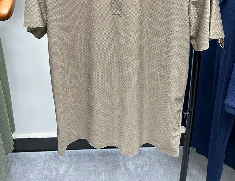 Men's Luxury and Fashionable Waffle Short Sleeve Polo Shirt, Lapel, Ice Silk, Breathable, Casual, Summer, 2024 New, High-End