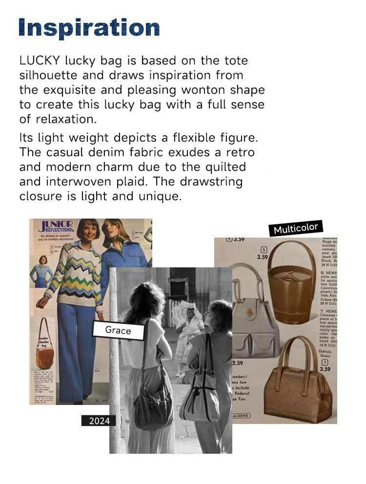 LEE Chinese Knot Denim Blue Women's Handbag Fashion Trend Daily Jeans Medium Size Tote Shoulder Bag for Ladies Commute Tote Bag