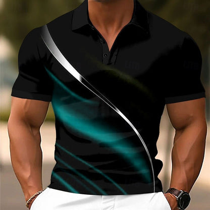 Polo shirt fashion men gradient line summer short sleeved casual daily collar top striped men's clothing top