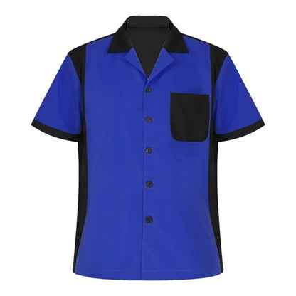 2024 summer new men's bowling shirt Retro short sleeve button casual multi-color