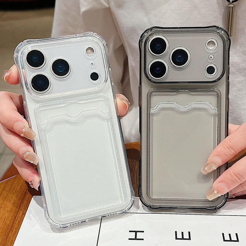 Card Slot Pocket Phone Case For iPhone 17 Air 16 15 14 13 12 11 Pro Max Plus 16e Shockproof Transparent Silicone Soft TPU Cover