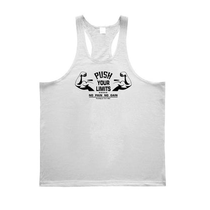 PUSH YOUR LIMITS NO PAIN NO GAIN Cotton Gym Tank Top Mens Bodybuilding Clothing Y Back Fitness Stringer Singlets Workout Shirt
