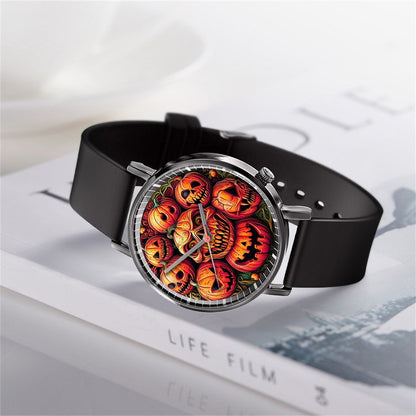 Fashion Pumpkin Design Men's and Women's Quartz Watch Casual Black Silicone Halloween Gift Fashion Women's Wristwatch
