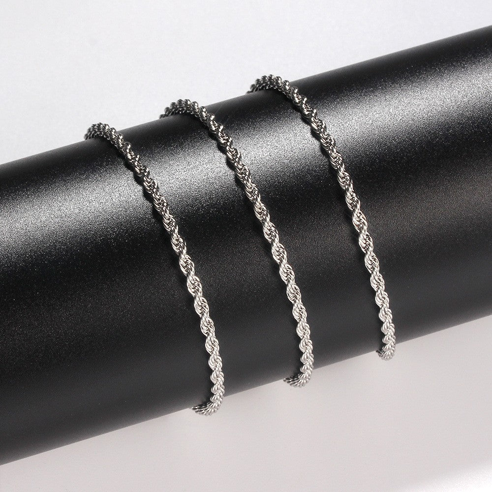 Colar Masculino 2mm Cor Prata Corrente Torcida Gargantilha Simples de Aço Titânio Joias Modernas de Aço Inoxidável Que Não Desbotam
