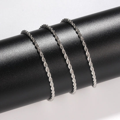 Colar Masculino 2mm Cor Prata Corrente Torcida Gargantilha Simples de Aço Titânio Joias Modernas de Aço Inoxidável Que Não Desbotam