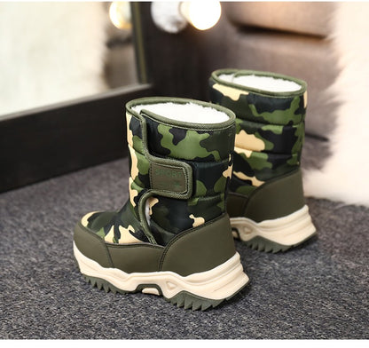 2025 Winter Children Shoes Plush Waterproof Fabric Non-Slip Girl Shoes Rubber Sole Snow Boots Fashion Warm Outdoor Boots