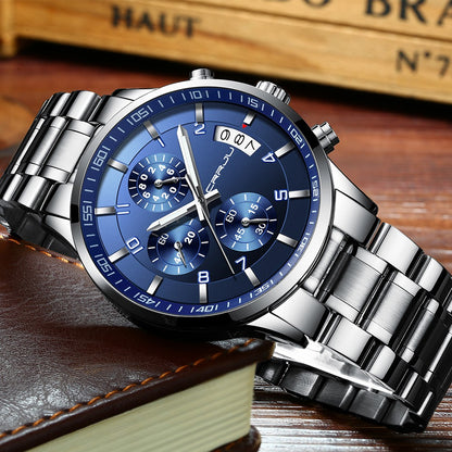 CRRJU Men Quartz Wristwatches Luxury Brand Sporty Chronograph Watches with 316 Stainless Steel Luminous Hands Male Clock Red