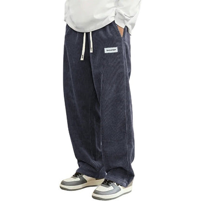 Animal Game Outdoor Mens Corduroy Casual Pants Loose Fit Baggy Pants Straight Sweatpants Elastic Waist Drawstring Streetwear