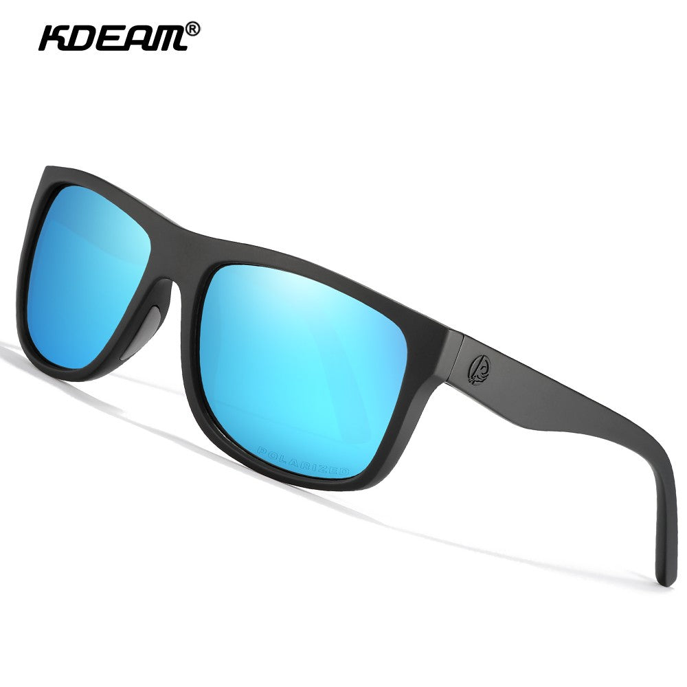 KDEAM Polarized Sunglasses Men Sports Tridimensional Brand Logo TR90 Square Sun Glasses All Black With Zipper Case KD0721
