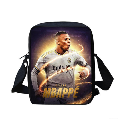 M-Mbappe Conjunto de 3 Peças Bolsa Escolar Mochila Esportiva de Futebol com Bolsas de Ombro Estojo para Canetas Mochila Escolar Jogador Estrela para Melhor Presente