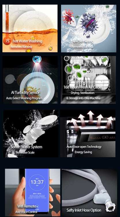 Stainless Steel Dishwasher, 8 Program Freestanding Dish Washing Machine, 598x600x845mm Premium Electric Kitchen Appliance