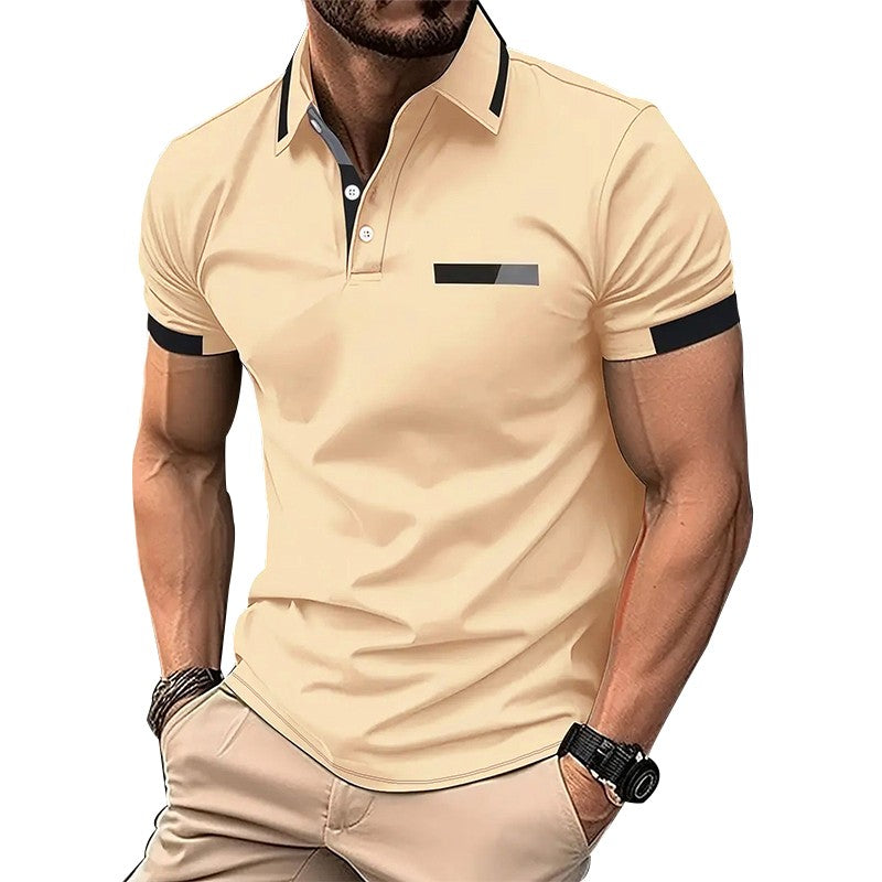 Men Summer New Fashion Short Sleeve Sport Lapel Casual Button Polo Shirt .