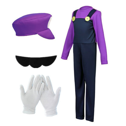 Adult Red, Yellow, Purple Plumber Jumpsuit Cosplay Costume Men's Holiday Carnival Game Costume Includes hat, gloves, fake beard