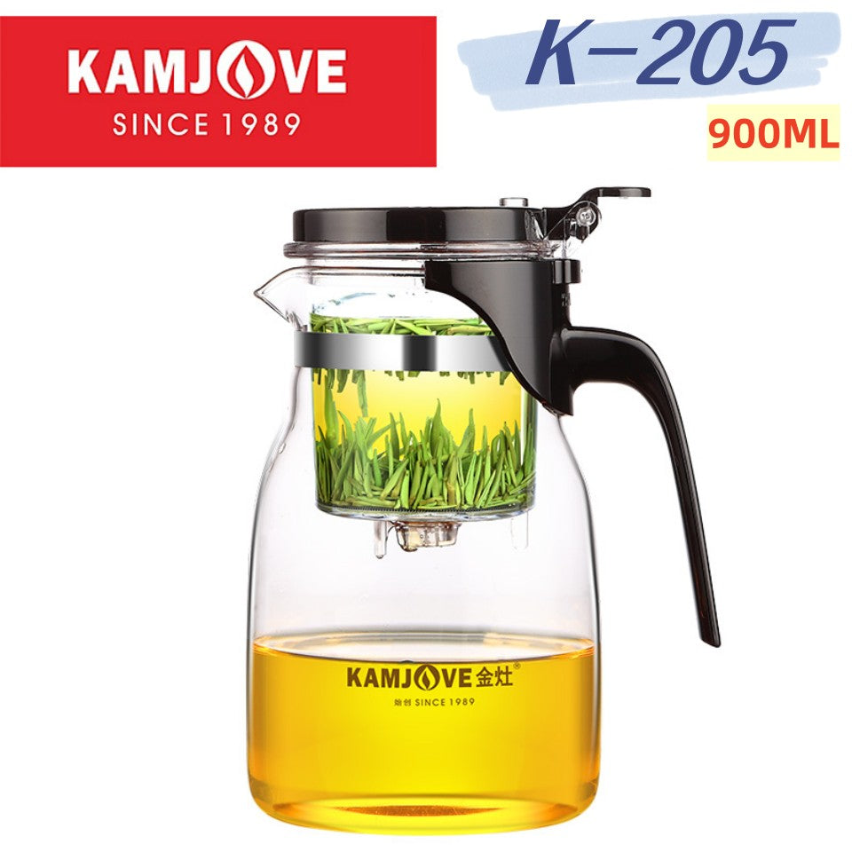 Bule de Chá de Vidro Resistente ao Calor KAMJOVE 400-900ML com Filtro de Um Toque para infusões Chaleira, Bule de Chá de Vidro com Separação