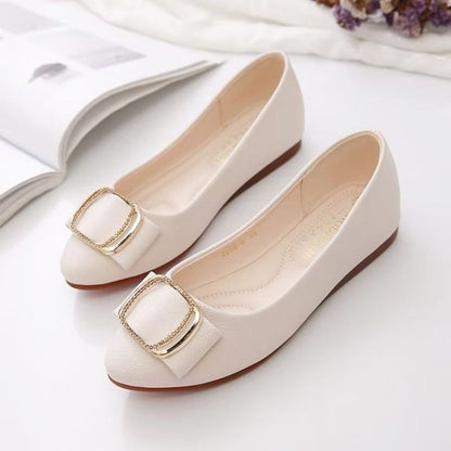 ??2025 Minimalist Square-Buckle Chain Flats Genuine Leather Slip-Resistant Cushioned Mom Loafers
