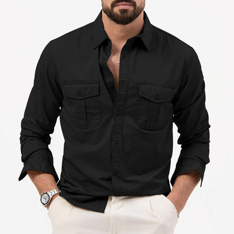 Safari Cotton Shirts Mens Outdoor Work Travel Button Down Tops Casual Long Sleeve Hiking Camping Utility Shirt With Flap Pocket