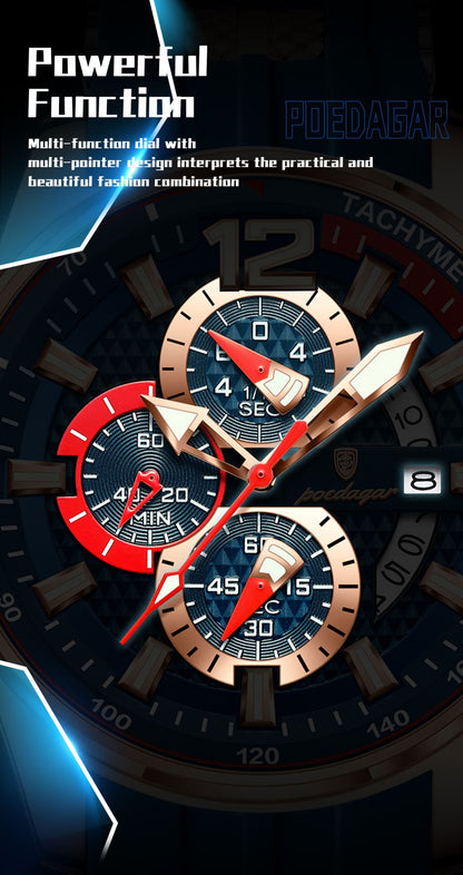 POEDAGAR Luxury Military Men Watch Calendar Chronograph Waterproof Luminous Man Wristwatch Fashion Silicone Quartz Men's Watches