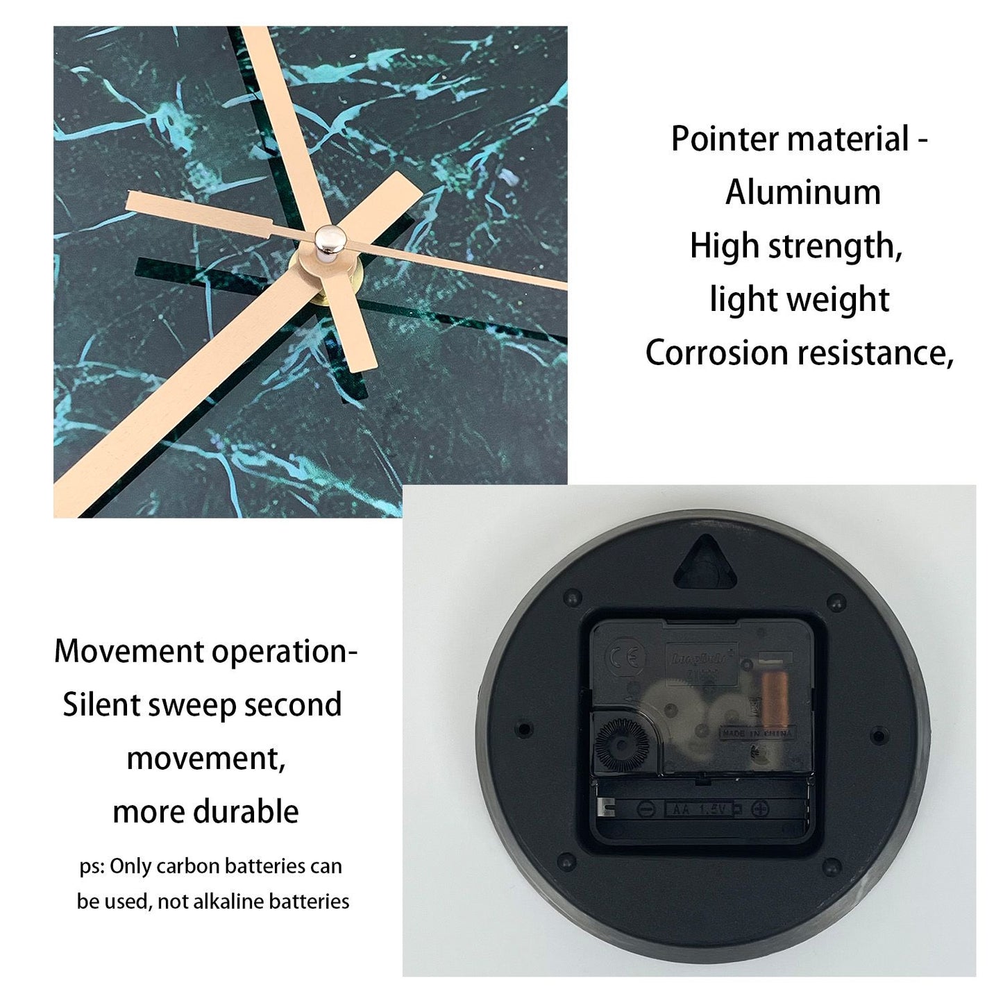 Personalized Dark Green Marble Texture Pattern Tempered Glass Wall Clock Living Room Bedroom Kitchen Home Decoration Wall Clock Silent Quartz Clock Holiday Gift 12 Inches 14 Inches 16inch (Without Batteries)