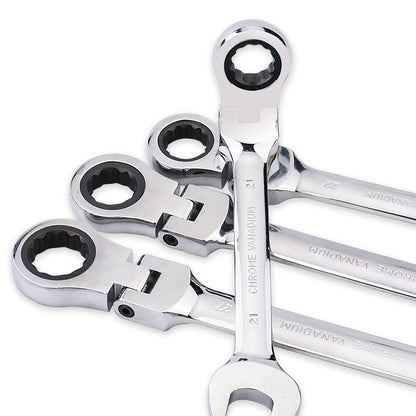 Chave de Boca Catraca Combinada Métrica com Cabeça Flexível Catraca Chave Métrica Padrão 11-15mm Ferramentas Resistentes de Aço Cromo Vanádio