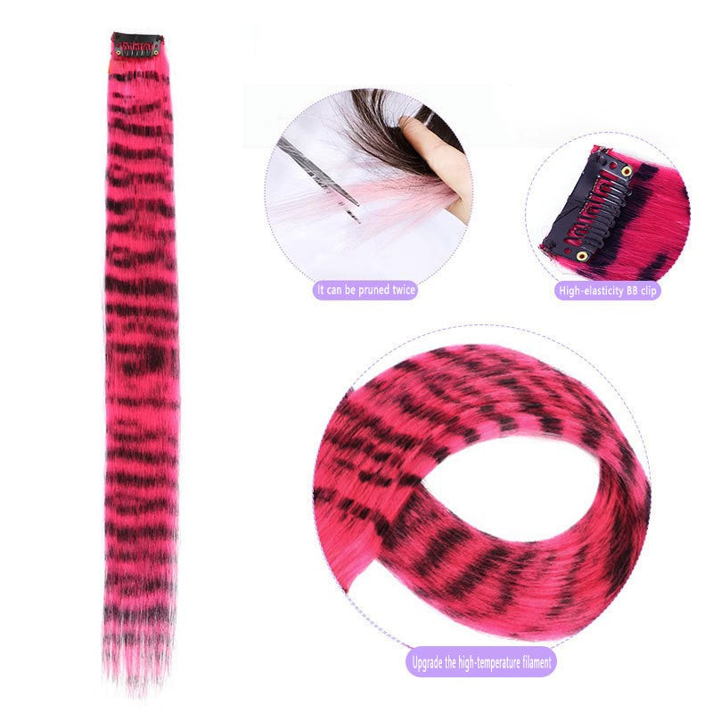 Peruca, extensões de cabelo coloridas, orelha de leopardo de uma só peça invisível e sem rastro, extensões de cabelo listradas