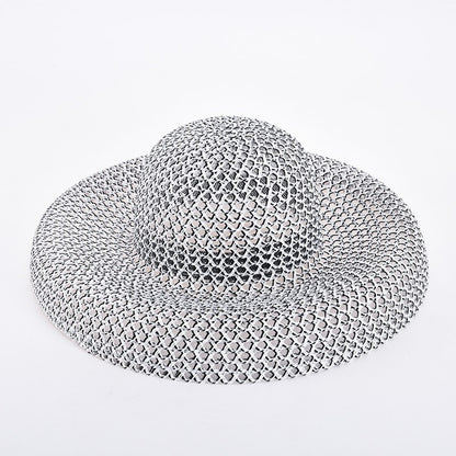 Chapéu de palha de verão PP preto e branco, chapéu de sol, protetor solar, férias, praia, abas largas, chapéu de sol de verão