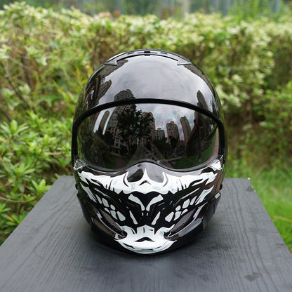 3color lenses Black glossy skull dark style motorcycle helmet men's  winter helmet full face