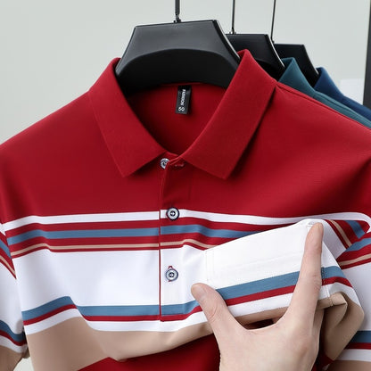 High quality brand men's short sleeved polo shirt summer fashion  striped design youth personalized top casual business T-shirt
