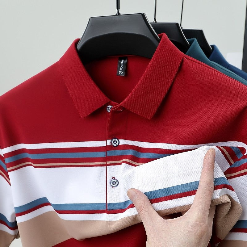 High quality brand men's short sleeved polo shirt summer fashion  striped design youth personalized top casual business T-shirt