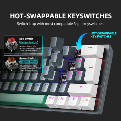 Teclado Mecânico Machenike K500-B61W Tri-mode 60% ANSI Latam-ES Sem Fio Hot-swap para Jogos para PC Gamer