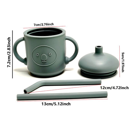 Silicone Learning Mug With Straw Children's Drop Resistant High Temperature Training Cup With Lid Baby Silicone Mug