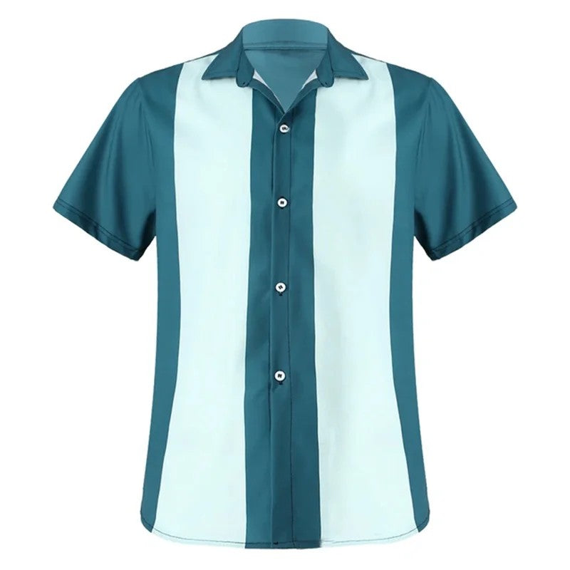 2024 summer new men's bowling shirt Retro short sleeve button casual multi-color
