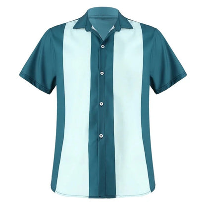 2024 summer new men's bowling shirt Retro short sleeve button casual multi-color