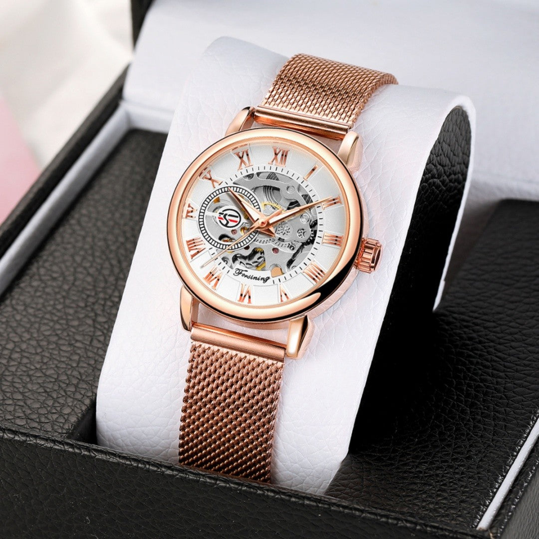 Forsining 099L Girl Bracelet Mechanical Watch With Manual Hand Wind Mechanical Wristwatch Mesh strap Female Watch Reloj Mujer