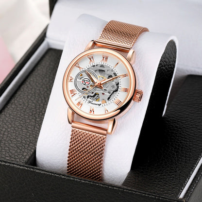 Forsining 099L Girl Bracelet Mechanical Watch With Manual Hand Wind Mechanical Wristwatch Mesh strap Female Watch Reloj Mujer