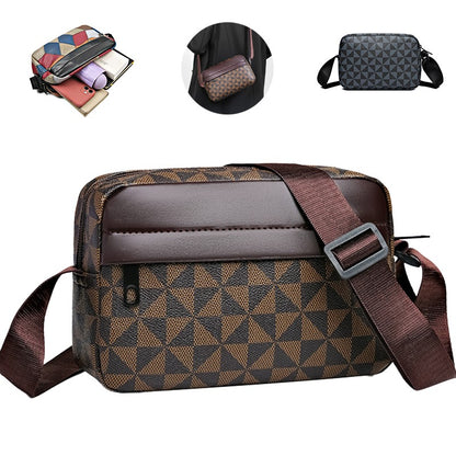 Casual Business Shoulder Bag for Men Pu Leather Messenger Bag Wide Strap Crossbody Bags Square Plaid Designer Male Sling Bags