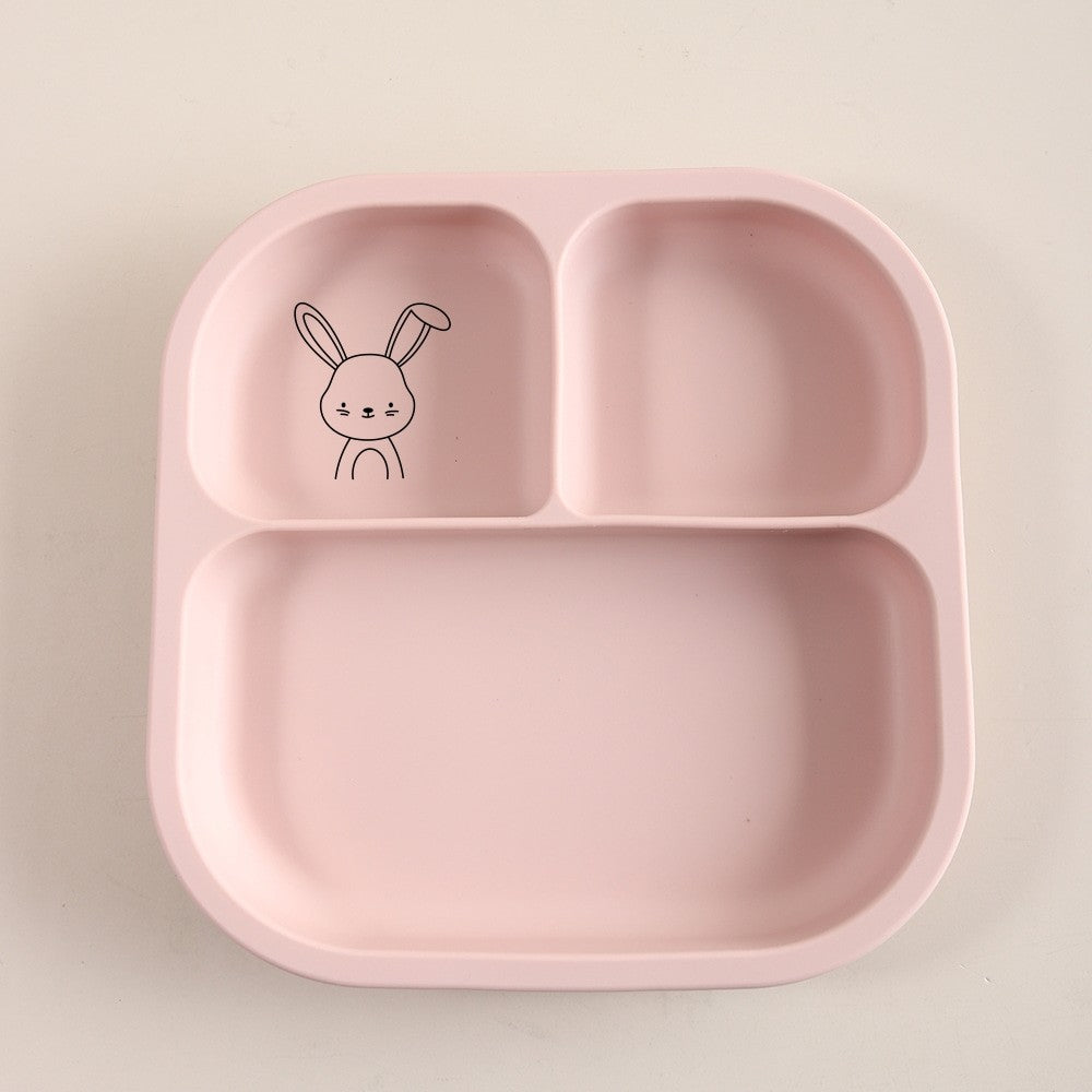 Spill-Proof 3-Section Suction Plate | Custom Name & Fun Cartoon Designs for Toddlers baby silicone square plate