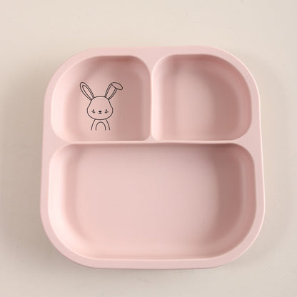 Spill-Proof 3-Section Suction Plate | Custom Name & Fun Cartoon Designs for Toddlers baby silicone square plate