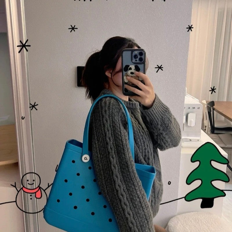 Fashion Large Beach Bags EVA Rubber Waterproof Storage Baskets Travel Shopping Handbag Women Shoulder Solid Color Jelly Bag