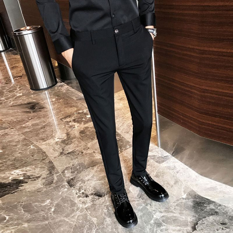 Fluid Tressed Man Suits Pants Black Office Slim Fit Trousers for Men Work Draped Clothes Offer Chinese Homme Spring Thin Casual