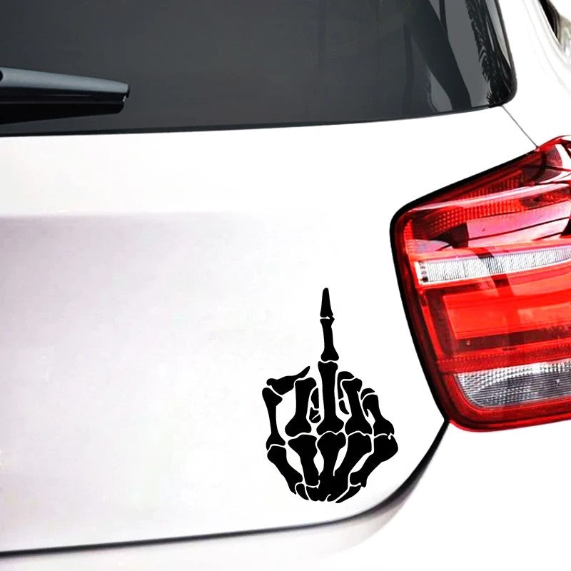 Skull Skeleton Bone Middle Finger Flipping Off Vinyl Decal Car Sticker Waterproof Auto Decors for Bumper Rear Window