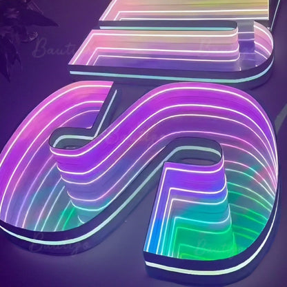 Custom Infinity Mirror Light Up Letter Art Lighting Infinity Mirror Light Customizable for Wall Decor Led Lights Business Sign
