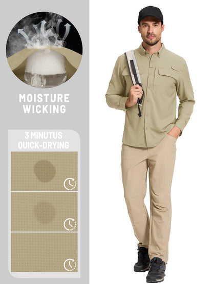 TACVASEN UV Block Fishing Shirts Mens Sun Protection Quick Dry Long Sleeve Shirts Mesh Breathable Hiking Cargo Shirts Work Shirt
