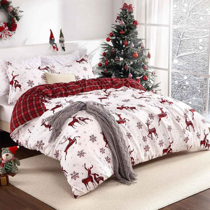 Merry Christmas Duvet Cover Christmas Elk Snowflakes Red Bedding Set Happy New Year Quilt Cover Holiday Gifts Bedroom Decoration