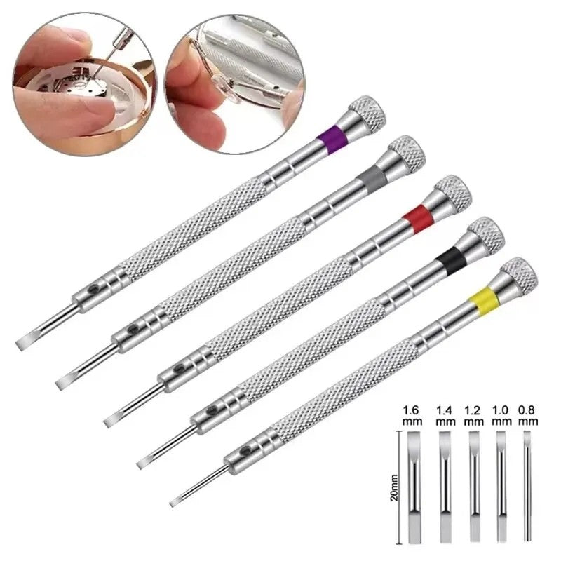 5 unidades/conjunto Chave de Fenda de Aço de 0,8-1,6 mm para Reparo de Relógios Ferramentas Portáteis para Relógios Remoção de Pulseiras com Mini Pinos Ferramentas de Relojoeiro