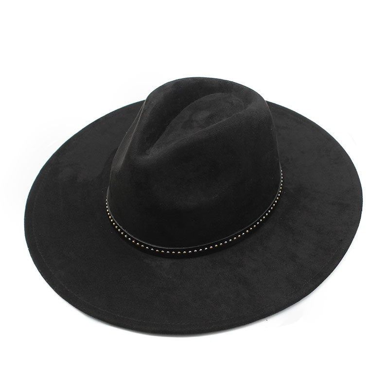 Suede Jazz Fedora Hats for Women Men 9.5cm Large Brim Woolen British French Felt Cap Ladies Elegant Fashion Knight Top Hat