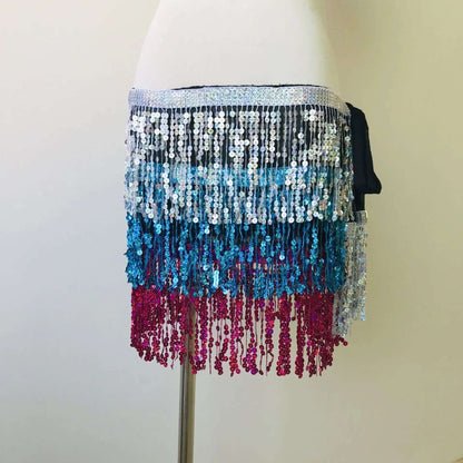 Sexy Sequins Tassel Dancewear Mini Skirt Women Clothes Jupe Femme Belly Dance Skirts Ladies Faldas Performance Stage Bottom Saia